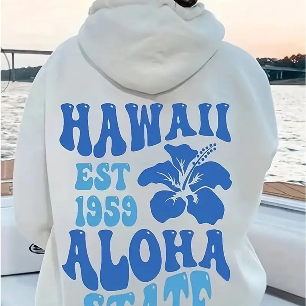 White and Blue Aloha State Hoodie